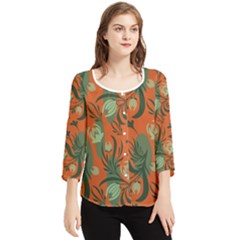 Folk Floral Pattern  Abstract Flowers Surface Design  Seamless Pattern Chiffon Quarter Sleeve Blouse by Eskimos