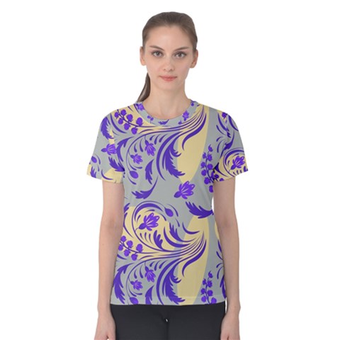 Folk Floral Pattern  Abstract Flowers Surface Design  Seamless Pattern Women s Cotton Tee by Eskimos