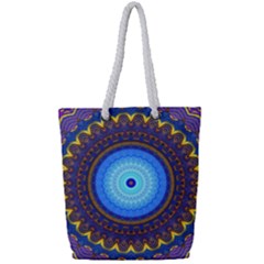 Blue Violet Midnight Sun Mandala Boho Hipppie Full Print Rope Handle Tote (small) by CrypticFragmentsDesign