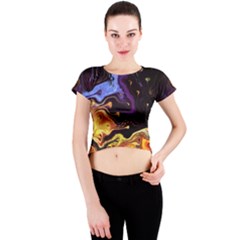 Nebula Starry Night Skies Abstract Art Crew Neck Crop Top by CrypticFragmentsDesign