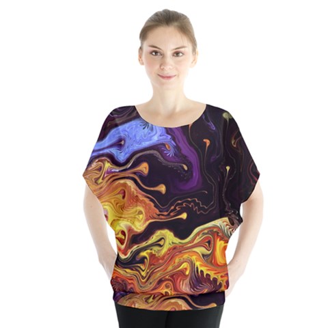 Nebula Starry Night Skies Abstract Art Batwing Chiffon Blouse by CrypticFragmentsDesign