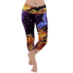 Nebula Starry Night Skies Abstract Art Lightweight Velour Capri Yoga Leggings by CrypticFragmentsDesign