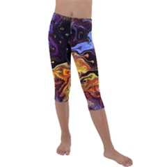 Nebula Starry Night Skies Abstract Art Kids  Lightweight Velour Capri Leggings  by CrypticFragmentsDesign