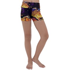 Nebula Starry Night Skies Abstract Art Kids  Lightweight Velour Yoga Shorts by CrypticFragmentsDesign