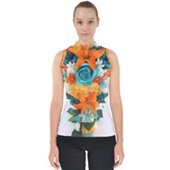 Spring Flowers Mock Neck Shell Top by LW41021