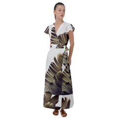 Vintage Banana Leaves Flutter Sleeve Maxi Dress by goljakoff
