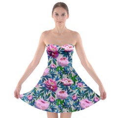 Pink Peonies Watercolor Strapless Bra Top Dress by SychEva