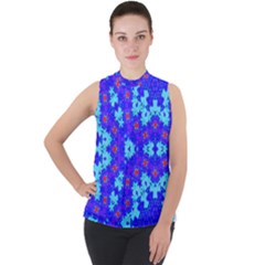 Blueberry Mock Neck Chiffon Sleeveless Top by LW323