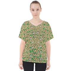 Florals In The Green Season In Perfect  Ornate Calm Harmony V-neck Dolman Drape Top by pepitasart