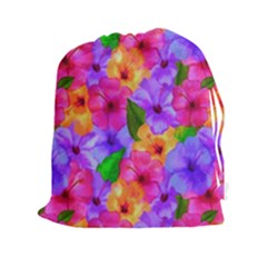 Watercolor Flowers  Multi-colored Bright Flowers Drawstring Pouch (2xl) by SychEva
