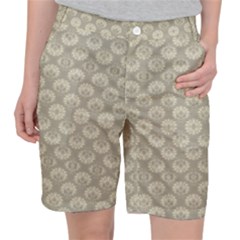 Bright Silver Flowers Motif Pattern Pocket Shorts by dflcprintsclothing