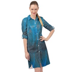 Feathery Blue Long Sleeve Mini Shirt Dress by LW323