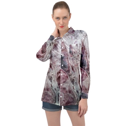 Pebbles Module  Long Sleeve Satin Shirt by kaleidomarblingart