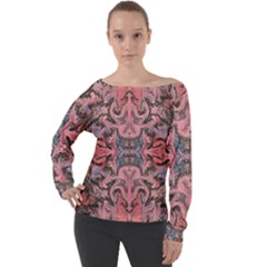 Pink Arabesque Iv Off Shoulder Long Sleeve Velour Top