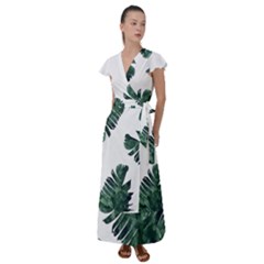 Banana Leaves Flutter Sleeve Maxi Dress by goljakoff
