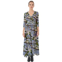 Pear Branch With Flowers Button Up Boho Maxi Dress by SychEva