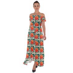 Rose Ornament Off Shoulder Open Front Chiffon Dress by SychEva