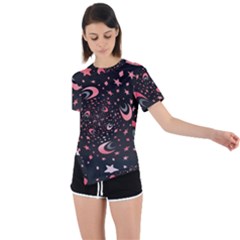 Pattern Lune Étoile Profondeur Asymmetrical Short Sleeve Sports Tee by alllovelyideas