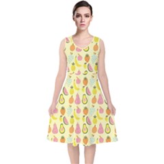 Tropical Fruits Pattern  V-neck Midi Sleeveless Dress  by gloriasanchez