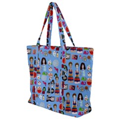 Drawing Collage Blue Zip Up Canvas Bag by snowwhitegirl