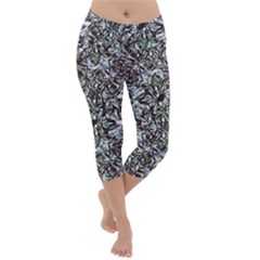 Intricate Textured Ornate Pattern Design Lightweight Velour Capri Yoga Leggings by dflcprintsclothing