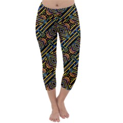 Electric Neon Lines Pattern Design Capri Winter Leggings  by dflcprintsclothing
