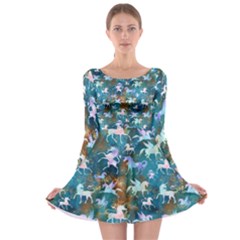 Star Unicorns On A Space Background Long Sleeve Skater Dress by TanitaSiberia