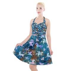 Star Unicorns On A Space Background Halter Party Swing Dress  by TanitaSiberia