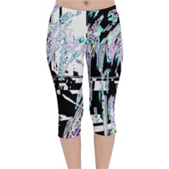 Digital Wave Velvet Capri Leggings  by MRNStudios
