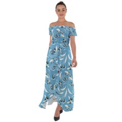 Folk Flowers Art Pattern Floral Abstract Surface Design  Seamless Pattern Off Shoulder Open Front Chiffon Dress by Eskimos