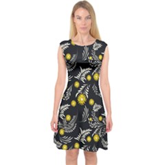 Folk Flowers Art Pattern Floral Abstract Surface Design  Seamless Pattern Capsleeve Midi Dress by Eskimos