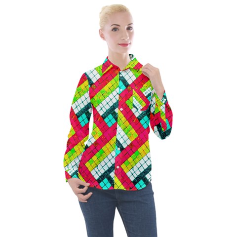 Pop Art Mosaic Women s Long Sleeve Pocket Shirt by essentialimage365