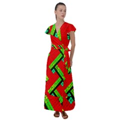 Pop Art Mosaic Flutter Sleeve Maxi Dress by essentialimage365