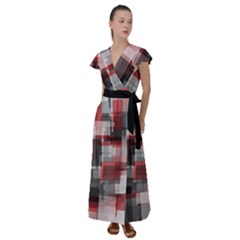 Abstract Tiles, Mixed Color Paint Splashes, Altered Flutter Sleeve Maxi Dress by Casemiro