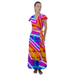 Pop Art Neon Wall Flutter Sleeve Maxi Dress by essentialimage365