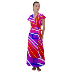 Pop Art Neon Lights Flutter Sleeve Maxi Dress by essentialimage365