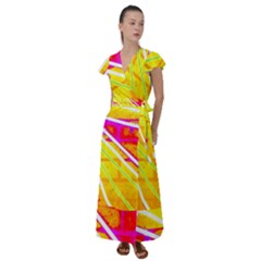 Pop Art Neon Wall Flutter Sleeve Maxi Dress by essentialimage365