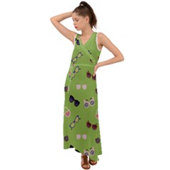 Sunglasses Funny V-neck Chiffon Maxi Dress by SychEva