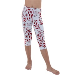 Folk Flowers Art Pattern Floral Abstract Surface Design  Seamless Pattern Kids  Lightweight Velour Capri Leggings  by Eskimos