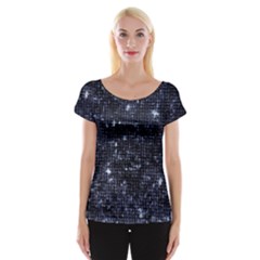 Geometric Dark Blue Abstract Print Pattern Cap Sleeve Top by dflcprintsclothing