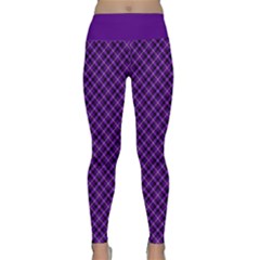 Purple, Black And Yellow Color Plaid, Retro Tartan Pattern Lightweight Velour Classic Yoga Leggings by Casemiro