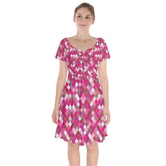Pink Tiles Short Sleeve Bardot Dress by designsbymallika