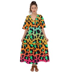 Bright Leopard  Kimono Sleeve Boho Dress by TanitaSiberia