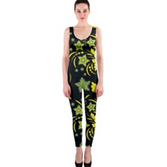 Folk Flowers Art Pattern Floral  Surface Design  Seamless Pattern One Piece Catsuit by Eskimos