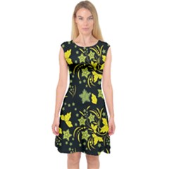 Folk Flowers Art Pattern Floral  Surface Design  Seamless Pattern Capsleeve Midi Dress by Eskimos