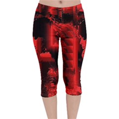 Red Light Velvet Capri Leggings  by MRNStudios