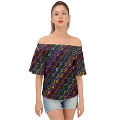 Dark Multicolored Mosaic Pattern Off Shoulder Short Sleeve Top by dflcprintsclothing