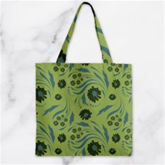 Folk Flowers Art Pattern Zipper Grocery Tote Bag by Eskimos