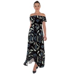 Folk Flowers Art Pattern Off Shoulder Open Front Chiffon Dress by Eskimos