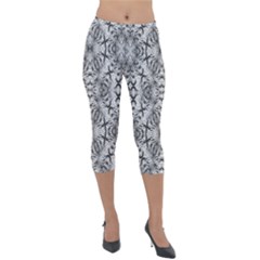Black And White Ornate Pattern Lightweight Velour Capri Leggings  by dflcprintsclothing